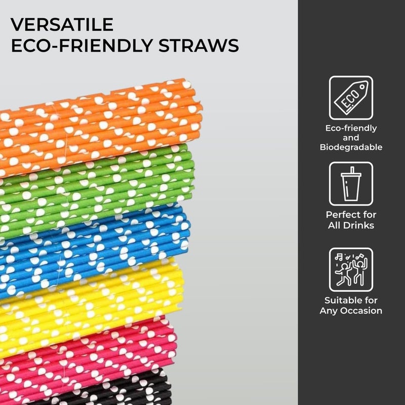 H&S Biodegradable Paper Straws for Drinking - 120pcs - Recyclable Multi Colored Party Straw Set - Image 4
